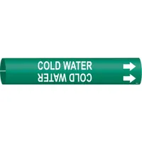 Pipe Marker: Cold Water, Green, White, Fits 3/4 to 1 3/8 in Pipe O.D., 1 Pipe Markers, With Arrows (MPN 4029-A)