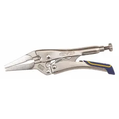 These long-nose locking pliers feature a quick-release mechanism for easy adjustment. With a 2-inch jaw length and 2-inch maximum opening, they are suited for gripping and clamping in confined spaces where a narrow jaw profile is required.