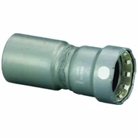 VIEGA MEGAPRESS Crimp Fitting: 1 1/2 in Pipe x 3/4 in Pipe Size, FTG x Press-fit, Carbon Steel, FKM (MPN 84185)
