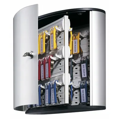 DURABLE Key Box: 54 Key Capacity, Single Key Lock, Aluminum, Gray, 11 in Ht, 11 7/8 in Wd - Key Cabinets with Key Lock