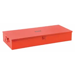 This steel socket storage box from PROTO features a red finish, hinged lid, and padlock provision for secure tool organization. With one compartment, it is suited for storing sockets in industrial maintenance and repair environments.