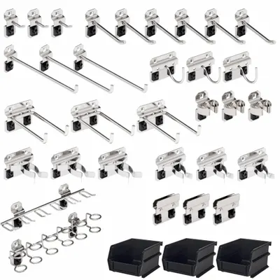 TRITON PRODUCTS Pegboard Kit: 32 Hooks, Locking Clip, Surface - Hook & Toolholder Assortments for Square-Hole Pegboard