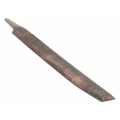 Double-cut half-round file with safe edge and bastard cut, 12 in length without tang, 1 3/16 in width. Tapers towards point for access to tight spaces. Black oxide finish. Suitable for shaping and deburring metal, wood, and plastic.