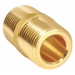 Seamless brass pipe nipple threaded on both ends with Male NPT x Male NPT connections. Nominal pipe size 1/4 in, overall length 1-1/8 in. Rated for maximum operating pressure 4,100 psi @ 100°F. Used to connect male NPT-threaded components in instrumentation, pneumatic, and hydraulic systems.