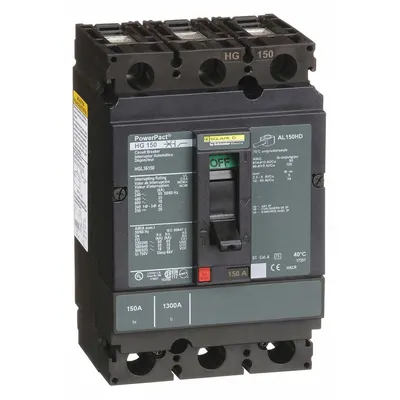 SQUARE D Molded Case Circuit Breaker: 150 A Amps, 65kA at 240V AC, Fixed, Line/Load Lug - H-Frame Square D Molded Case Circuit Breakers