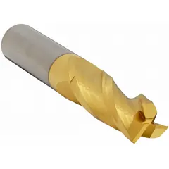 General purpose carbide square end mill with TiN coating for reduced friction and heat. Three flutes, 1/2" mill diameter, 1" length of cut, and 3" overall length. Suitable for milling steel, stainless steel, and cast iron.