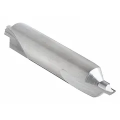 Double-end plain-tip center drill made of carbide. Size #2/0 with 82° angle and 1 1/2 in overall length. Used to create conical starting holes for lathe center support or subsequent drilling in metalworking and industrial manufacturing.