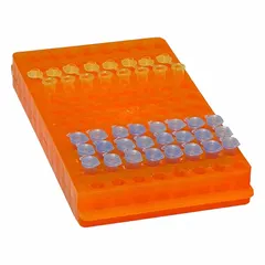 This test tube rack is constructed from EVA material and holds up to 96 tubes. It provides organized storage for sample preparation, incubation, and transport in laboratory settings.