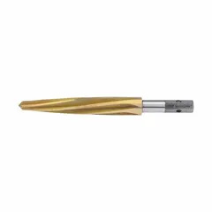 Bridge reamer with 15/16 in diameter, made from TiN coated high speed steel. Features a VersaDrive hex shank for use with impact drivers. Suitable for reaming and deburring holes in metal, wood, and plastic in industrial fabrication and maintenance.