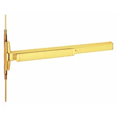 This VON DUPRIN exit device is a concealed vertical rod type with a Touchbar style, constructed of aluminum. It is intended for use on doors up to 4 ft wide, providing a clean appearance while meeting egress requirements in commercial applications.