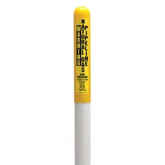 This natural gas line marking post is made of thermoplastic polymer with a dome top. It is preprinted with the text 'Warning Natural Gas Pipeline High-Pressure Before Gigging Call 811'. Used to mark the location of underground natural gas pipelines, it alerts excavators and utility crews to the presence of high-pressure lines before digging.
