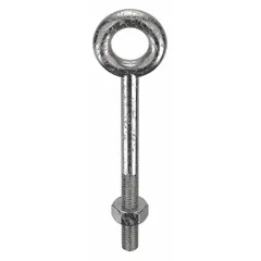 This machinery eye bolt without shoulder is made from 18-8 stainless steel with a plain finish. It features a 1/2"-13 thread size and includes a nut. Used for lifting, pulling, or securing loads in industrial rigging and material handling applications.