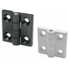 Full surface-mount pivot hinge made of plastic. Leaf height 2 3/8 in, leaf width 13/16 in. Suitable for use in industrial enclosures, machine guards, and panel doors requiring frequent access.