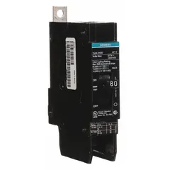Single-pole bolt-on miniature circuit breaker rated 80 A at 277V AC with 14kA interrupting capacity. Provides overcurrent protection in electrical distribution systems. Suitable for branch-circuit protection in panelboards.