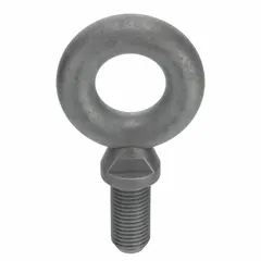 This steel, galvanized machinery eye bolt with shoulder is designed for lifting and rigging applications. It provides a secure attachment point for hoists, cranes, or slings when threaded into a load. Thread size is 1 1/4"-7 with a 3-inch thread length. Nut is not included. Made in USA.