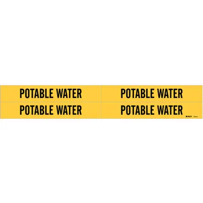 BRADY Pipe Marker: Potable Water, Yellow, Black, Fits 3/4 to 2 3/8 in Pipe O.D. - Potable Water Adhesive Pipe Markers