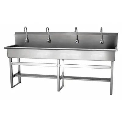 SANI-LAV Wash Station: 45 in Overall Ht, 77 in Bowl Lg, 8 in Bowl Dp, 0.5 gpm Flow Rate - Four-Station Freestanding Wash Stations with Faucets
