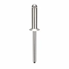 Flush-mount blind rivet for fastening materials where only one-sided access is available. 0.187-inch diameter, 2 1/64-inch overall length, 23/32-inch body length. Plain finish. 250 pieces per pack.