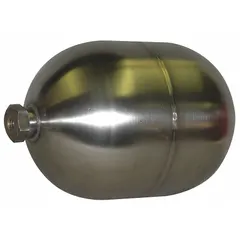 Stainless steel threaded float with 1/4"-20 machine thread and external connection location. Used as a buoyant component for level sensing, actuation, or control in tanks and vessels in industrial equipment applications.