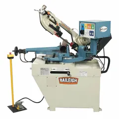 This mitering semi-automatic horizontal band saw has a capacity of 10-9/16 in x 4-5/16 in and blade speeds from 66 to 280. It offers a mitering range of 45° Left to 60° Right and operates on 1-phase power. Designed for precise angled cuts in metal fabrication and structural steel applications.