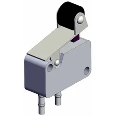 Roller-actuated manual air control valve with bottom-ported body, three ports, and 4 mm push-on connections. Used to direct compressed air flow in pneumatic systems, typically triggered by mechanical roller contact in industrial automation, packaging, or material handling applications.