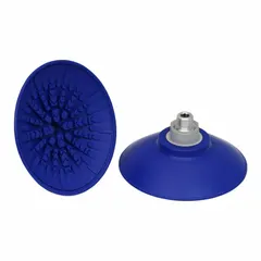 Flat-type vacuum pad assembly with G3/8 in connection, 110 mm pad diameter, and 36 mm pad height. Made of NBR material in blue with 60 A durometer and SAF configuration. Used in automated handling for lifting and positioning sheet metal, glass, or plastic components.