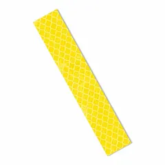 Yellow reflective tape strips with acrylic adhesive, 1 inch wide by 6 inches long, supplied in a 10-pack. Designed for rail applications to enhance visibility and safety on vehicles and equipment.