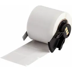 Precut label roll for wire, cable, and small cylindrical surface identification. Self-extinguishing vinyl material provides flame resistance for electrical and data-communication applications. Compatible with M611 printer series; requires M61-R4310 ribbon.