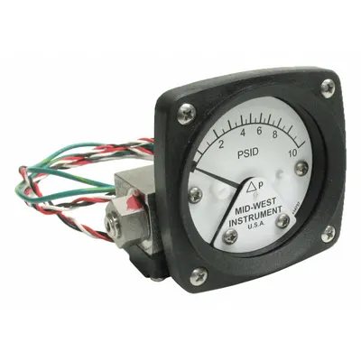 MIDWEST INSTRUMENT Differential Pressure Gauge & Switch: Back, 1/4 in NPT Female, 120 - Medium & High Operating Pressure Differential Gauges with Switch