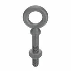 Steel, galvanized machinery eye bolt with shoulder, featuring a 5/8"-11 thread size and 3 in thread length. Includes a nut for secure fastening. Used as a lifting point in industrial rigging applications such as hoisting, crane attachments, and tie-downs.