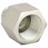 Steel hydraulic hose adapter with female NPTF and male ORB connections in a straight, rigid configuration. Used to transition between NPTF male threads and ORB female ports in hydraulic systems