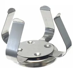 Stainless steel magnetic clamp with a hold capacity of 500 mL. Overall width 2 3/4 in. Used to secure vessels on lab shakers, vortex mixers, and rockers.