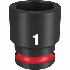This 1/2" drive impact socket is designed for use with impact wrenches on SAE 1 in hex fasteners. The 6-point configuration provides a secure grip on fastener heads, while the friction retention mechanism holds the socket on the anvil. The black phosphate finish offers corrosion resistance. Typical applications include automotive repair, construction, and industrial maintenance.