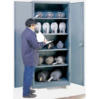 LYON Storage Cabinet: 36 in x 24 in x 82 in, Swing Handle & Padlock Hasp, 14 ga Panel Thick - Industrial Shelf Cabinets