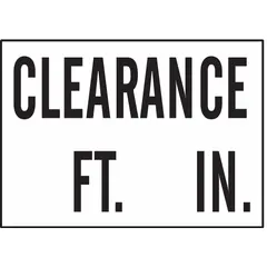 Polyester adhesive sign mounting for indoor clearance labeling. Nominal sign size 3 1/2 in x 5 in, thickness 0.01 in. Not retroreflective or glow-in-the-dark. Supplied in a 5-pack.