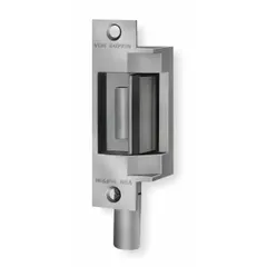 This combination cylindrical and mortise electric strike is constructed of stainless steel and measures 4 7/8 inches in height. It operates on 12V AC/DC input voltage and is rated for heavy-duty performance. Suitable for access control applications requiring electric locking of cylindrical or mortise locksets in commercial and industrial doors.