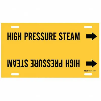 BRADY Pipe Marker: High Pressure Steam, Yellow, Black, Fits 8 to 9 7/8 in Pipe O.D. - High Pressure Steam Strap-On Pipe Markers