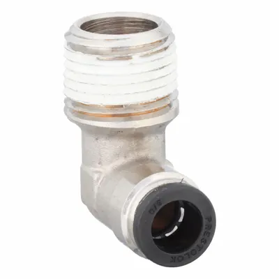 PARKER Push-Fit Elbow Fitting: 3/8 in OD x 1/2 in Pipe Size, Push-to-Connect x MNPTF - Nickel-Plated Brass Tube Fittings