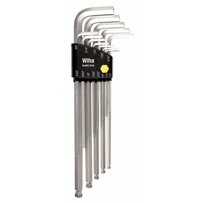 WIHA Hex Key Set: 11 - 15 Pieces, L, SAE, Single Ball End, Long, 13 Pieces, Holder - L-Shaped Hex Key Sets