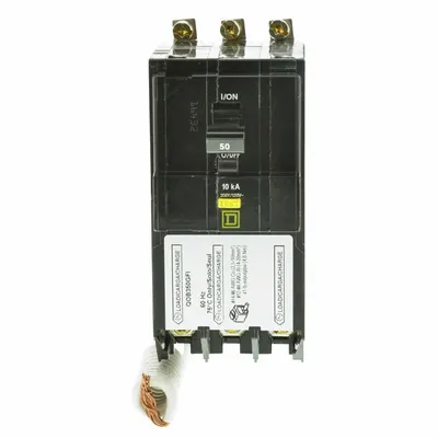 SQUARE D Miniature Circuit Breaker: 50 A, 120/208V AC, Three Phase, 10kA at 208/120V AC - QOB Series, Bolt-On Square D Miniature Circuit Breakers