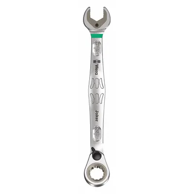 WERA Combination Wrench: Alloy Steel, Nickel Chrome, 1/2 in Head Size, 6 5/8 in Overall Lg - SAE Spline Ratcheting Combination Wrenches