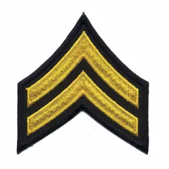 Embroidered rank insignia patch denoting Corporal (CPL). Measures 3 inches, Black/Gray, constructed from Polyester/Rayon. Suitable for uniform wear on military, law enforcement, or security attire.