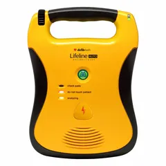 The DEFIBTECH Lifeline High Capacity AED is an automated external defibrillator operating in Auto Mode for treating sudden cardiac arrest in adults. It includes Adult AED Pads and uses a 9V battery with a 7-year shelf life. This model does not include CPR feedback or additional services. Suitable for use by trained responders and laypersons in workplaces, public facilities, and healthcare settings.