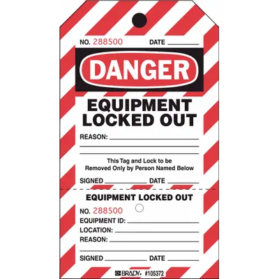BRADY Danger Tag: Danger, Equipment Lockout Out, Polyester, Write-On Surface - Safety