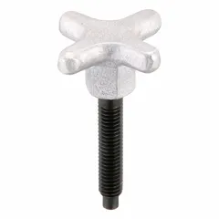 This lobed-head hand knob screw features a dog-point tip for positive locking in mating holes. With a 3/8"-16 thread and 1 3/4 in thread length, it is suited for manual clamping and adjustment in fixtures, jigs, and workholding setups. Sold as a 2-pack.