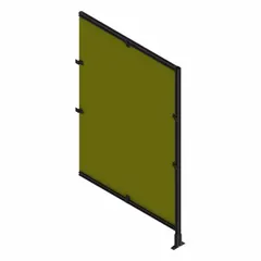 This wire mesh panel add-on kit is designed for integration with T-slot framing systems. It features a black anodized/PVC-coated frame with a yellow square mesh panel, providing visibility and ventilation for enclosures or guarding. The unassembled kit measures 84 inches high by 24 inches wide by 5 1/2 inches deep. Typical applications include machine guarding, workstation enclosures, and storage rack containment.
