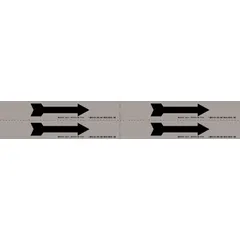 This vinyl pipe marker displays a directional flow arrow with a gray background and black legend. It measures 7 inches wide by 1 1/8 inches long and is non-reflective. Supplied on a 7-inch wide roll, it is used to indicate flow direction in industrial piping systems.