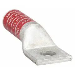 Copper compression lug for terminating 350 kcmil stranded copper wire to a 1/2 in stud. Long barrel design for secure, high-conductivity connections in power distribution and industrial equipment.