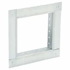 This galvanized steel retaining angle is used to secure fire dampers within HVAC ductwork, providing structural support for fire-rated assemblies. It measures 7 3/4 inches in height and 7 3/4 inches in width.