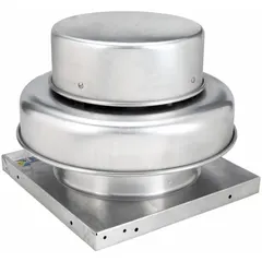 This Dayton clean air direct-drive fan is assembled with a square base and includes a drive package. It features an 8-inch wheel, a shaded-pole motor with open air over enclosure, and operates at 115V AC with three speeds. Designed for roof-mounted exhaust ventilation, it delivers up to 495 cfm and is suitable for low static pressure applications.